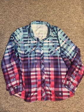 SHEIN Plaid Button-Up Shirt in Blue, Purple, Pink